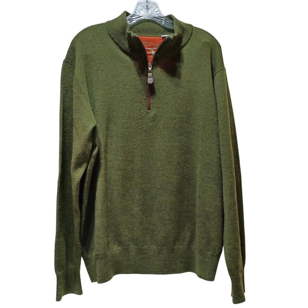 Orvis Mens XL Green Merino Wool Quarter Zip Pullover Sweater Heritage Grandpa